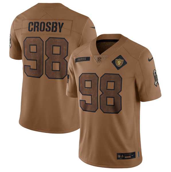 Men%27s Las Vegas Raiders #98 Maxx Crosby 2023 Brown Salute To Service Limited Football Stitched Jersey Dyin